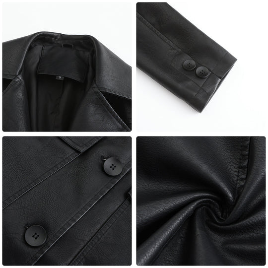 Damen modischer Kunstlederblazer mit praktischen Taschen