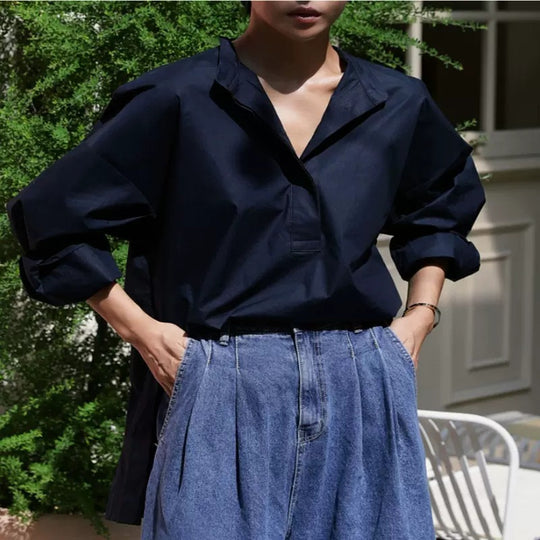 Damen Oversize-Hemd aus Baumwollpopeline mit Kentkragen und verlängertem Rückenteil Shop Nory
