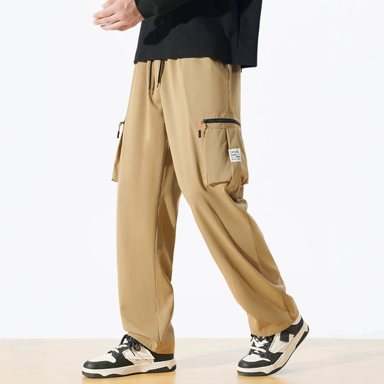 Herren Locker geschnittene Utility‑Cargohose mit Tunnelzugbund, Reißverschluss‑Beintaschen & geradem Bein Shop Nory