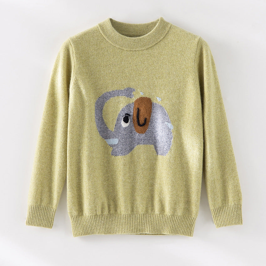 Damen Feinstrick-Pullover mit plüschiger Elefanten-Intarsia und Rippbündchen Shop Nory