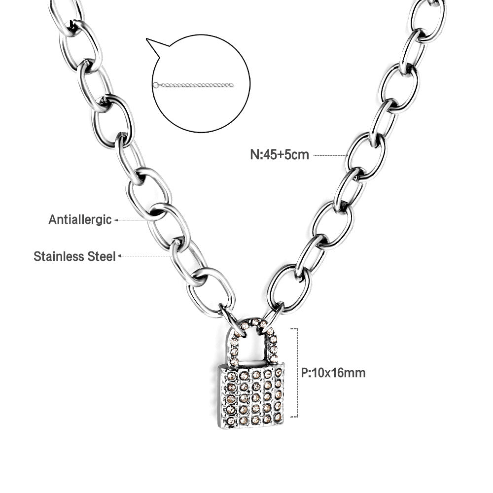 Damen Halskette mit luxuriösem Schloss-Anhänger aus goldplattiertem Edelstahl Shop Nory