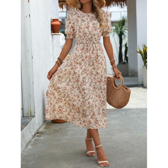Damen Leichtes Blumendruck Maxi Kleid mit Smock-Taille