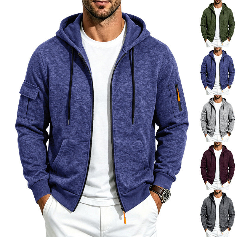 Herren Kapuzen-Sweatjacke aus meliertem French-Terry mit Reißverschluss und Ärmeltasche Shop Nory