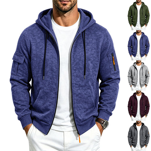 Herren Kapuzen-Sweatjacke aus meliertem French-Terry mit Reißverschluss und Ärmeltasche Shop Nory