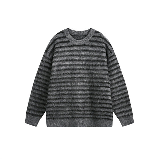 Unisex Oversize Gestreifter Flauschpullover mit Rundhalsausschnitt Shop Nory