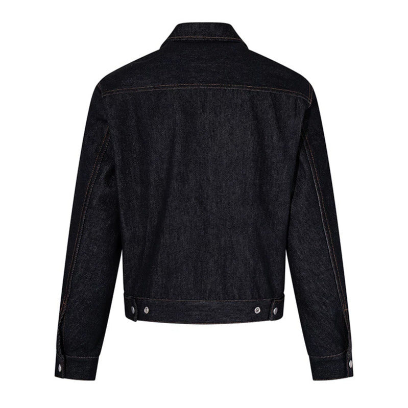 Damen Kurz geschnittene Denim-Workerjacke mit Reißverschluss, Kontrastnähten und Zierösen Shop Nory