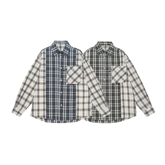 Unisex Kariertes Overshirt im Patchwork-Look mit Brusttasche Shop Nory