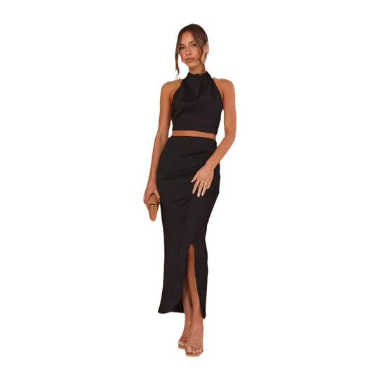 Damen Maxikleid im eleganten Hochkragenstil mit seitlichem Schlitz und figurschmeichelndem Schnitt