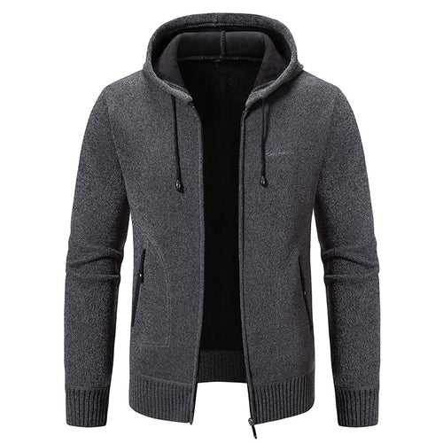 Herren warme Strickoptik-Zipjacke mit Teddyfutter, Kapuze und verdeckten Reißverschlusstaschen Shop Nory