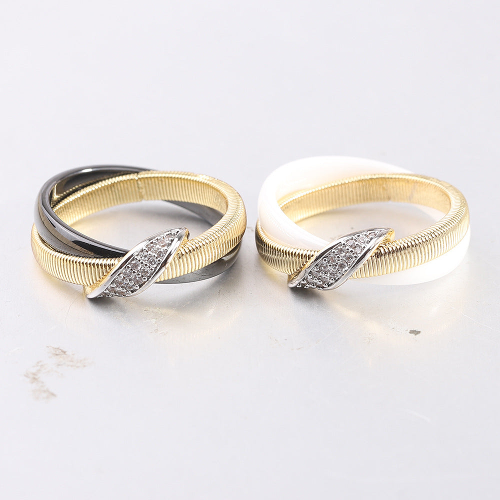 Damen Ring mit kunstvollem Design aus hochwertigem Edelstahl und Zirkonia-Besatz Shop Nory
