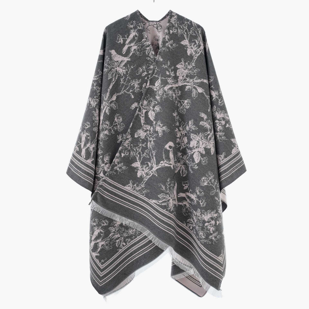 Damen Jacquard‑Poncho im Kimono‑Stil mit Vogel‑Blütenmuster Shop Nory