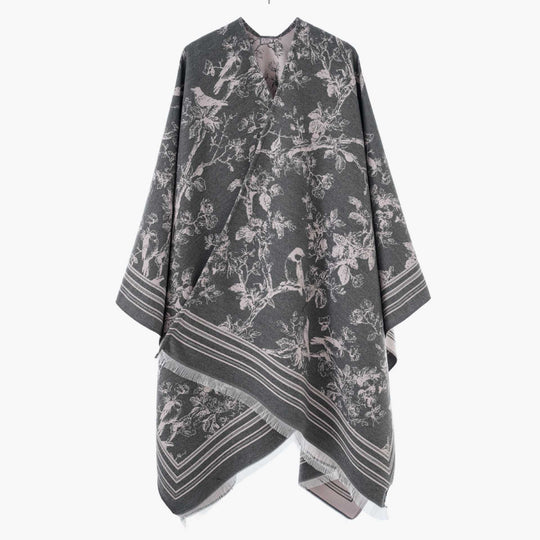 Damen Jacquard‑Poncho im Kimono‑Stil mit Vogel‑Blütenmuster Shop Nory