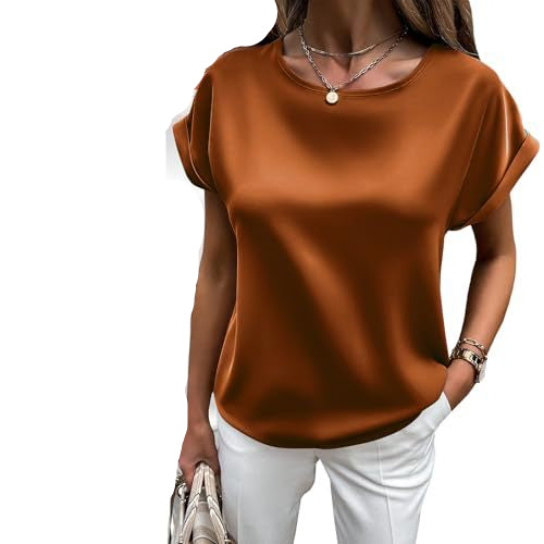 Satin-T-Shirt mit Umgeschlagenen Ärmeln für Damen