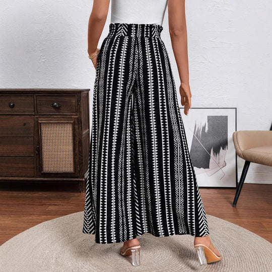 Damen Weite Palazzo-Hose mit hohem Smockbund, Seitentaschen & grafischem Streifenmuster Shop Nory