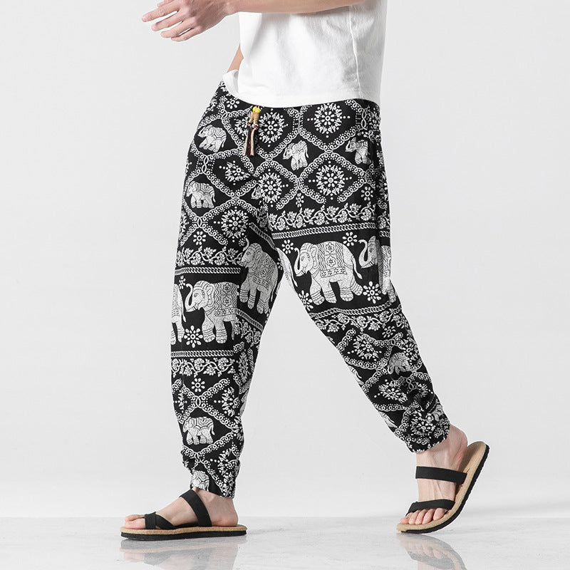Unisex lässige Boho-Haremshose mit Elefantenmuster, elastischem Bund und Bündchen Shop Nory
