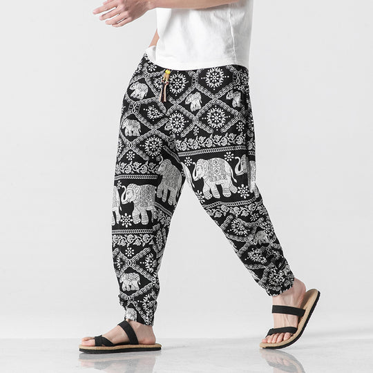 Unisex lässige Boho-Haremshose mit Elefantenmuster, elastischem Bund und Bündchen Shop Nory