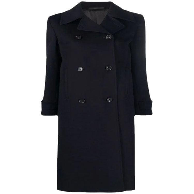 Damen Figurnaher Zweireihiger Wollmix-Longcoat mit fallendem Revers Shop Nory