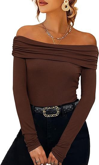 Damen Figurbetontes Schulterfreies Langarm Feinstrickshirt mit Carmenausschnitt Shop Nory