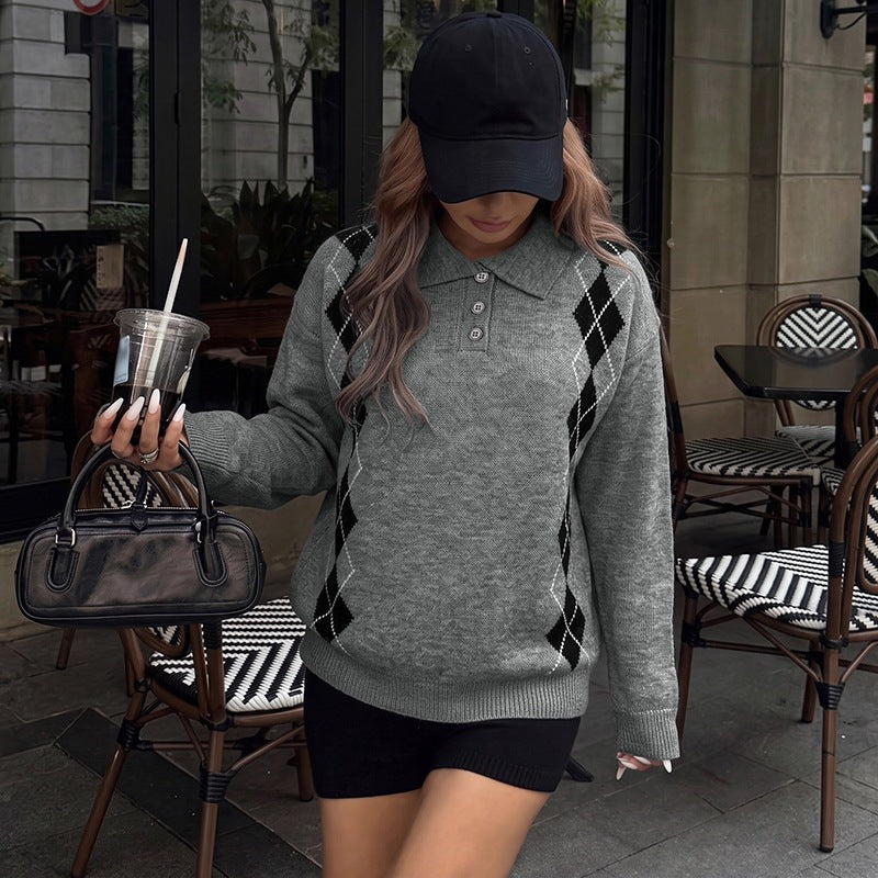 Damen Lässiger Strickpullover mit klassischem Kragen Shop Nory