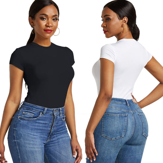 Damen figurbetonter Kurzarm-Bodysuit