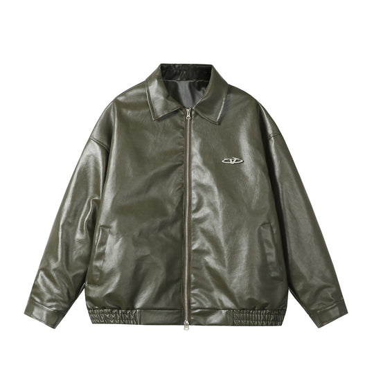 Damen Oversize Glattleder‑Optik Blousonjacke mit elastischem Saum und Metall‑Logo Shop Nory