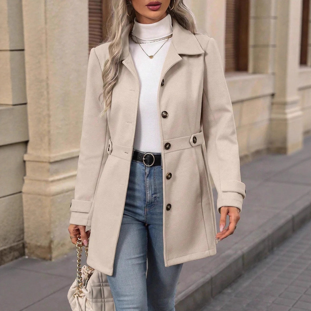 Damen Taillierter Kurzmantel mit Knopfleiste und Ziergürtel Shop Nory
