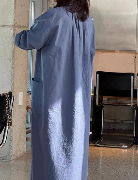 Damen Langes Oversize-Hemdblusenkleid aus Baumwollpopeline mit seitlichen Eingrifftaschen und Rückenpasse Shop Nory