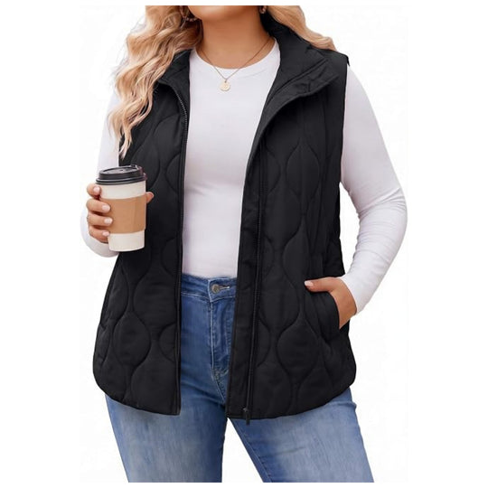 Damen gesteppte Weste mit hohem Kragen, figurfreundlicher Silhouette und Eingrifftaschen Shop Nory