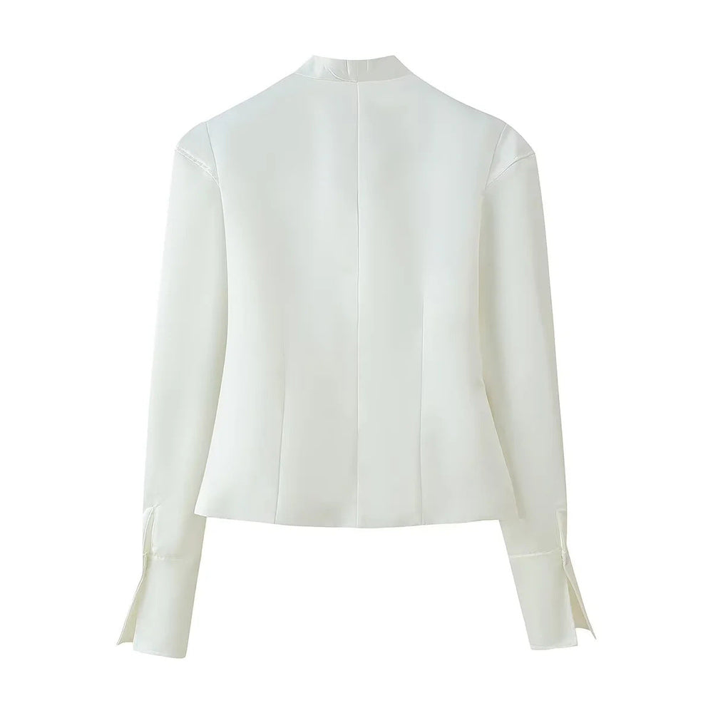 Damen elegante Blazerjacke mit modischem Stehkragen und dekorativen Knopfdetails Shopnory