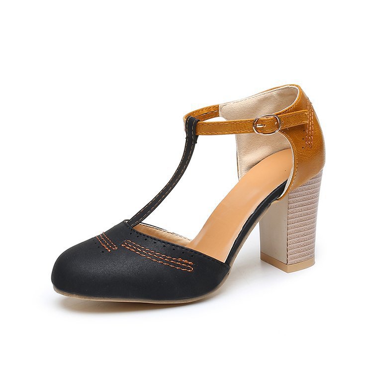 Damen T‑Strap Pumps mit mittelhohem Blockabsatz und dekorativer Ziernaht Shop Nory