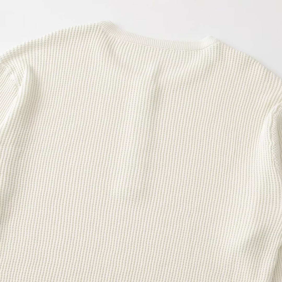 Damen Grobgestrickter Waffelstrick-Pullover mit Henley-Knopfleiste Shop Nory