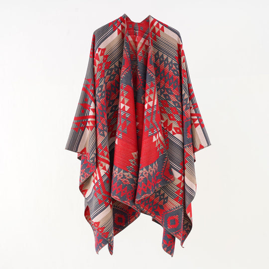 Damen Oversize-Überwurf im gewebten Ethno-Jacquard mit asymmetrischem Zipfelsaum Shop Nory
