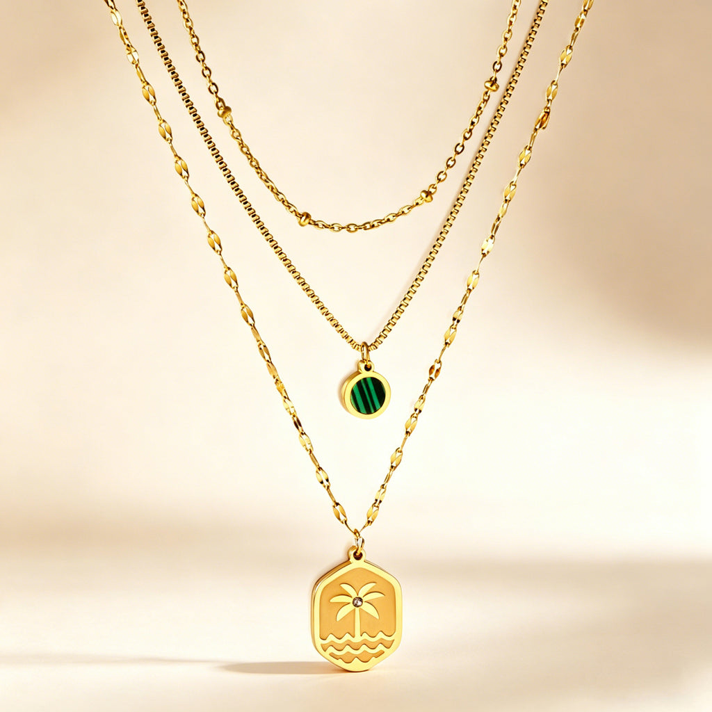 Damen mehrlagige Halskette mit bunten Anhängern und goldplattiertem Design Shop Nory
