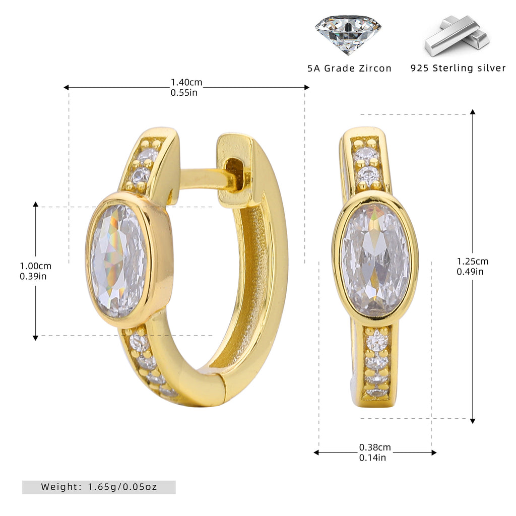 Damen Ohrhänger mit auffälligem ovalem Zirkon und goldfarbener 925er Sterling Silberfassung Shop Nory