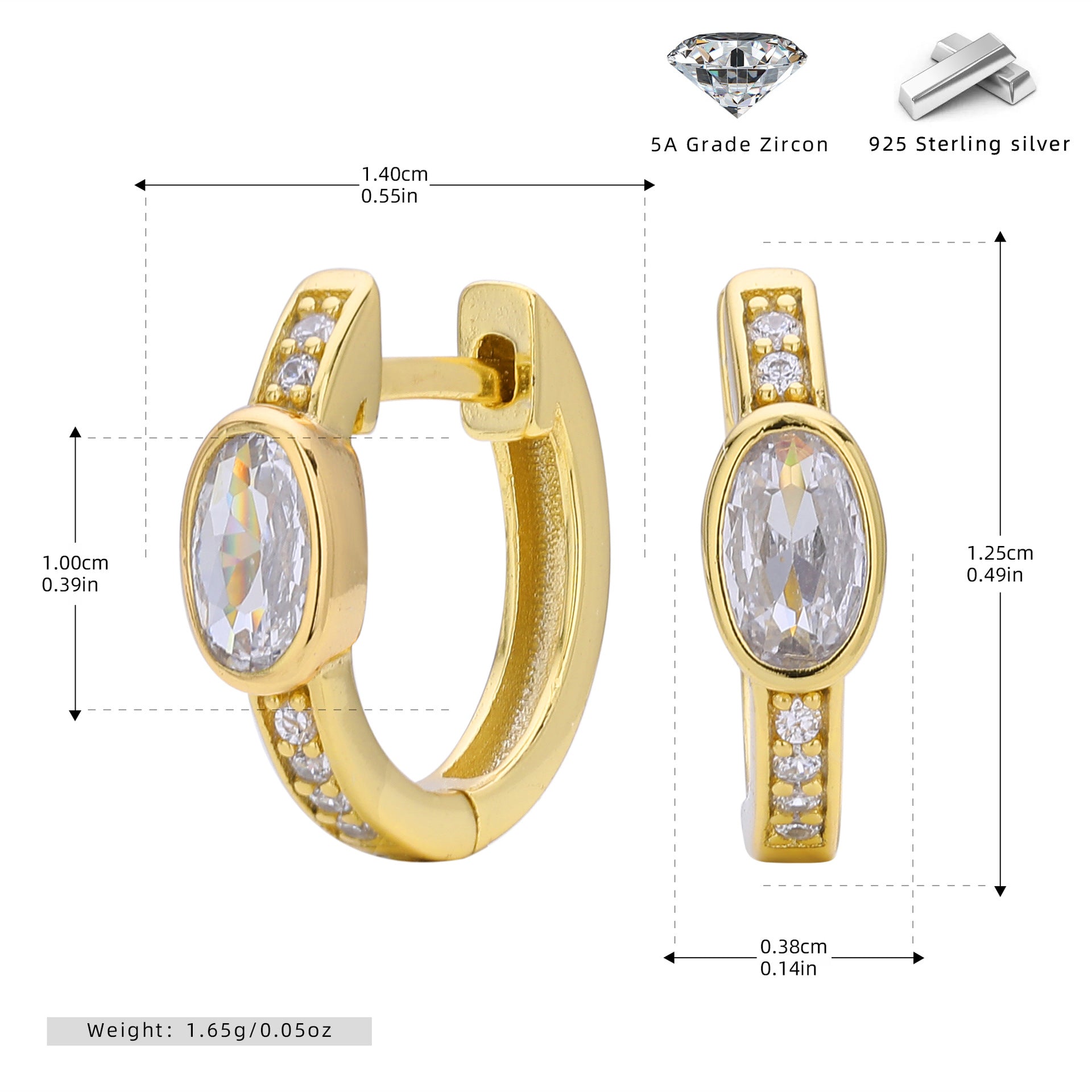Damen Ohrhänger mit auffälligem ovalem Zirkon und goldfarbener 925er Sterling Silberfassung Shop Nory