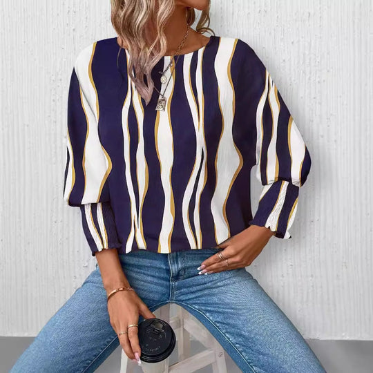 Damen Elegante blusige Oberteil mit Wellenmuster Shopnory