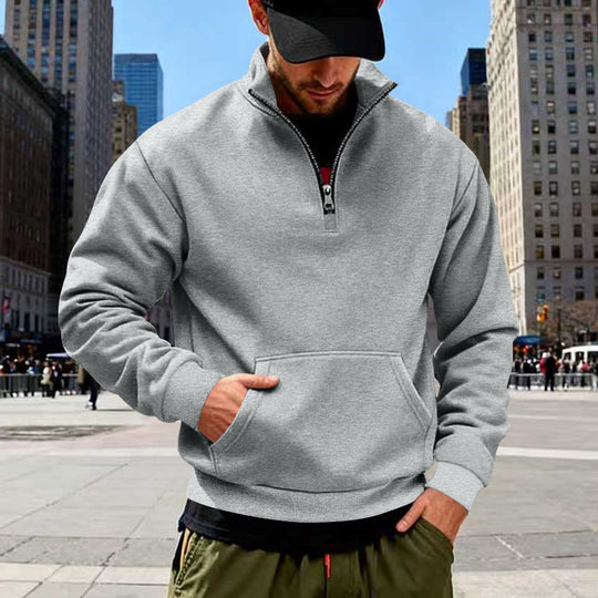 Herren Halbzip-Sweatshirt mit Kängurutasche und Stehkragen Shop Nory