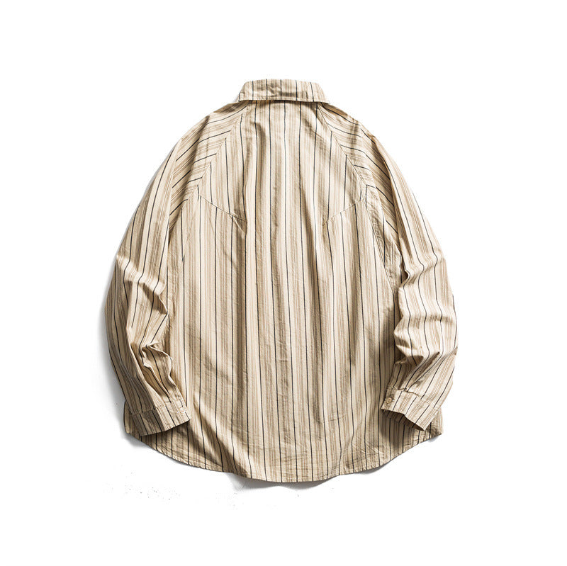 Unisex Oversize Hemdjacke in gestreifter Baumwollmischung mit gerundetem Saum Shop Nory