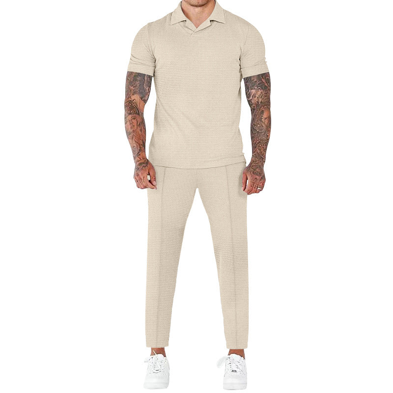 Herren elegantes Kurzarm-Hemd- und Hose-Set mit strukturiertem Design und komfortabler Passform
