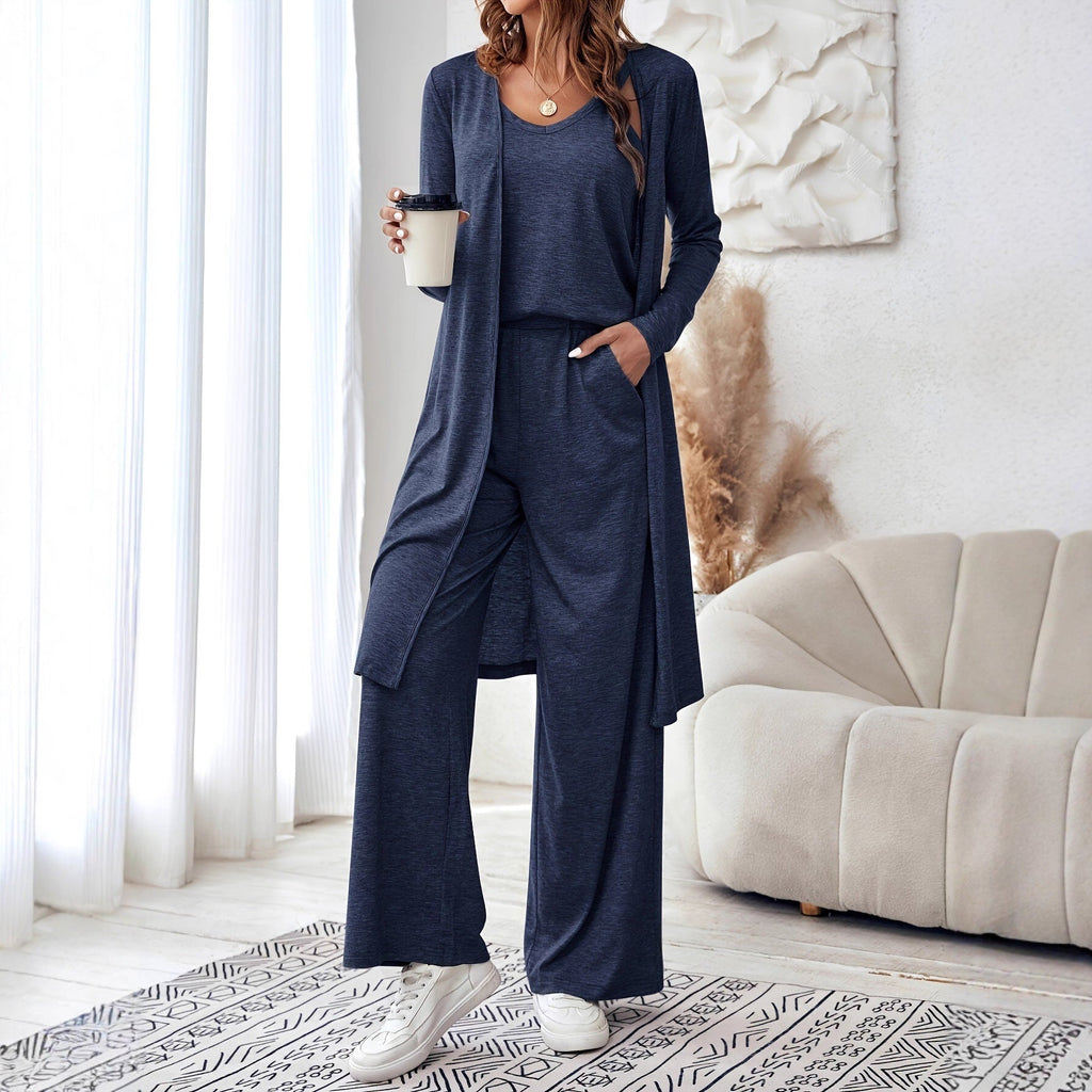 Damen Freizeit-Set mit weichem Langarm-Kimono und bequemen Hosen