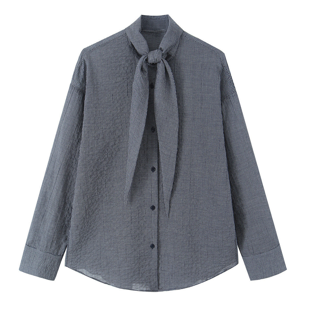 Damen Oversize-Bluse mit Schleifenkragen und feinem Vichy-Karo Shop Nory
