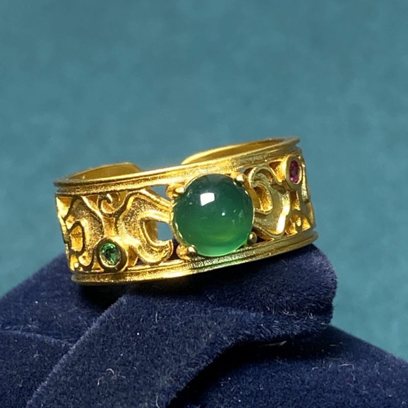 Damenring mit filigranem Gelbgolddesign und buntem Edelstein Shop Nory