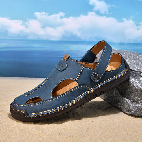 Herren luftige Leder-Sandalen mit verstellbarem Riemen Shopnory