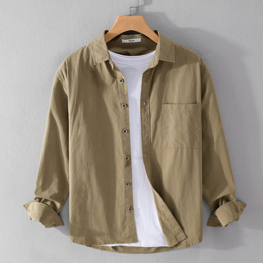 Herren Leichtes Baumwoll-Layering-Overshirt mit Kentkragen, Holzknöpfen und aufgesetzter Brusttasche Shop Nory