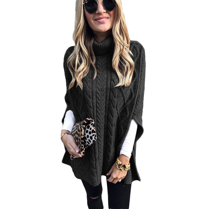 Damen nan kastiger Strickponcho mit hohem Rollkragen, Zopfstruktur und seitlichen Schlitzen Shop Nory