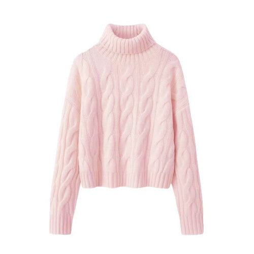 Damen Kurzgeschnittener Zopfmuster‑Turtleneckpullover mit kastiger Silhouette Shop Nory
