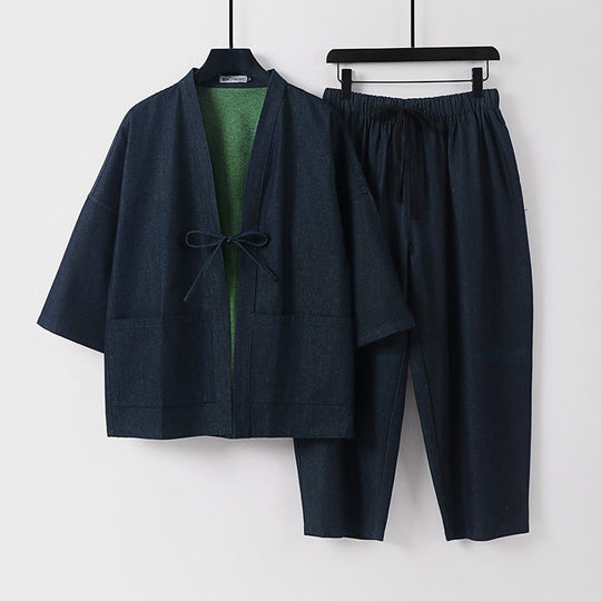 Unisex Kimono-Jacke und lockere Bundhose im Denim-Look Shop Nory