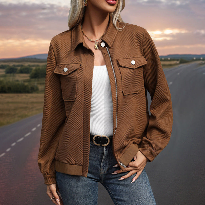 Damen Gestepptes Übergangs‑Shacket mit Klappentaschen, Reißverschluss und Strukturjacquard Shop Nory