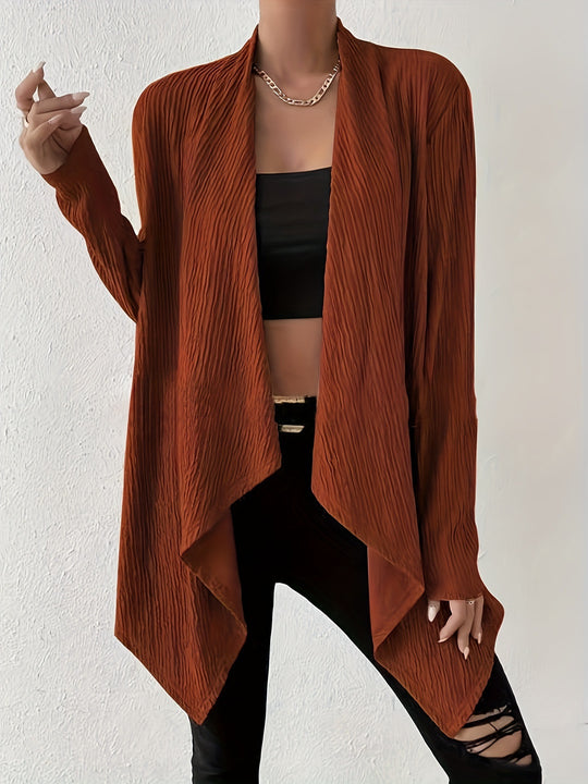 Damen Offener Crinkle-Cardigan mit Wasserfall-Saum und Longline-Silhouette Shop Nory