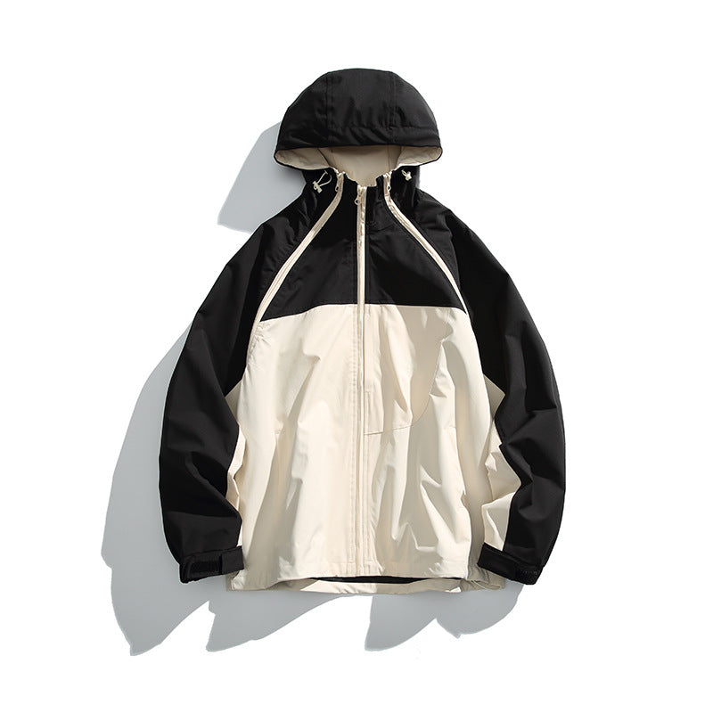 Unisex Leichte zweifarbige Wind‑ und Regenjacke mit Kapuze, wasserabweisender Shell und verstellbarem Saum Shop Nory